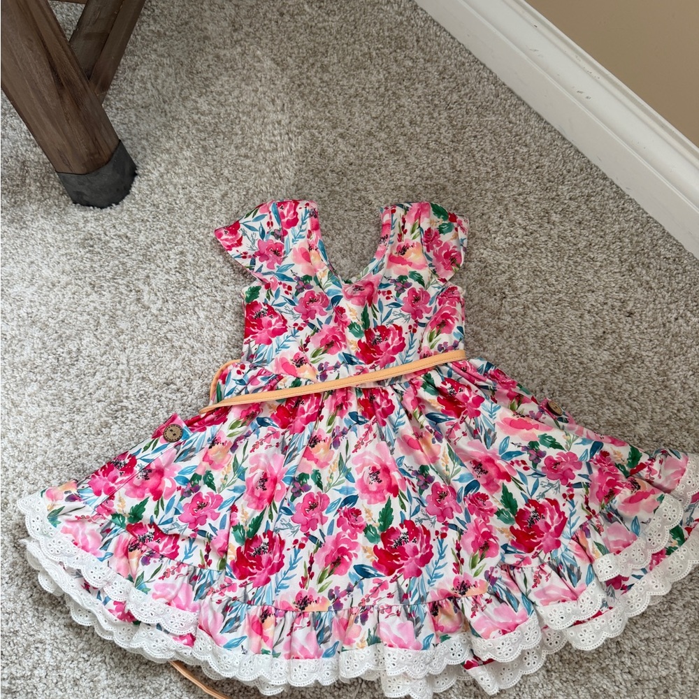 Cheeky Plum Pink Floral Dress with Green Accents